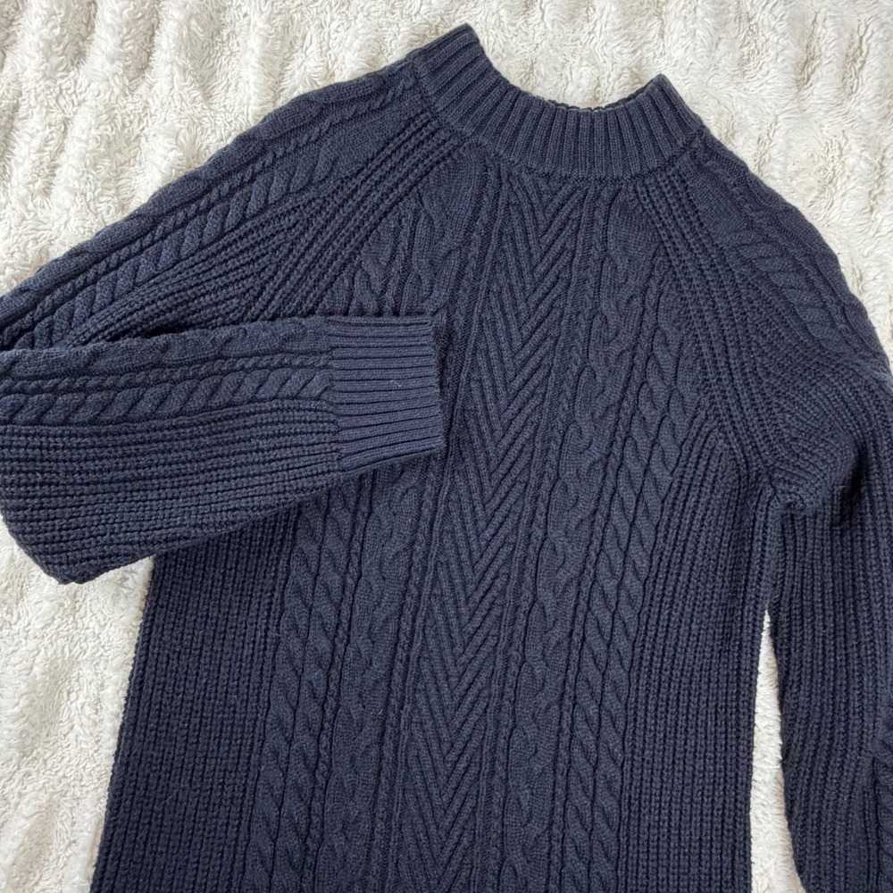 Uniqlo Women Navy Blue Cable Knit Mock Neck Wool Blend Sweater Dress Medium